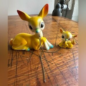 Vintage Ceramic Yellow Deer Fawn Anthropomorphic Figurines Kitsch Made In Japan